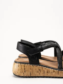 Rieker - Svarta platåsandaletter