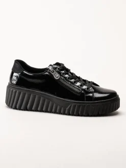 Rieker - Svarta platåsneakers i skinn-lack
