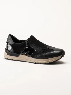Rieker - Svarta promenadsneakers i nubuck och skinn