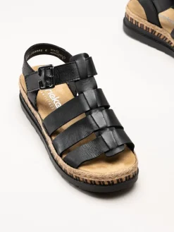 Rieker - Svarta sandaler i skinn