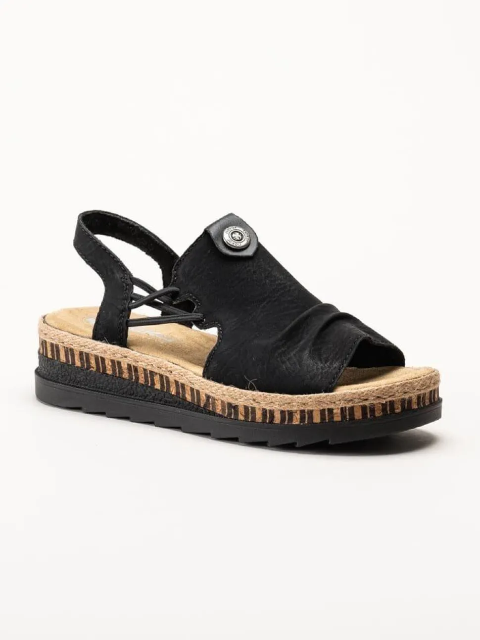 Rieker - Svarta sandaler med kilklack