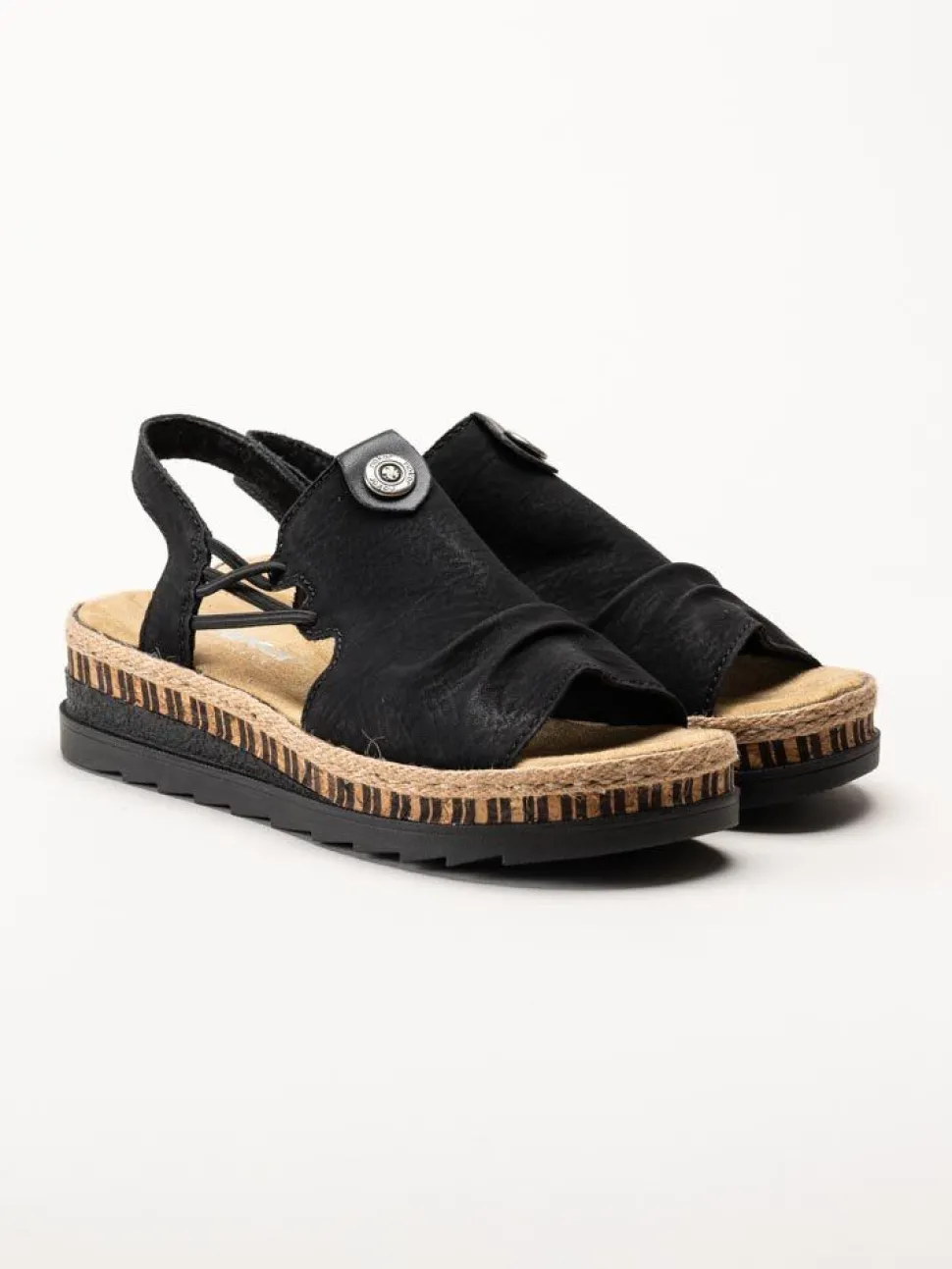 Rieker - Svarta sandaler med kilklack