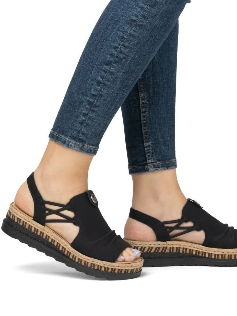 Rieker - Svarta sandaler med kilklack