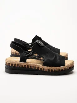 Rieker - Svarta sandaler med kilklack