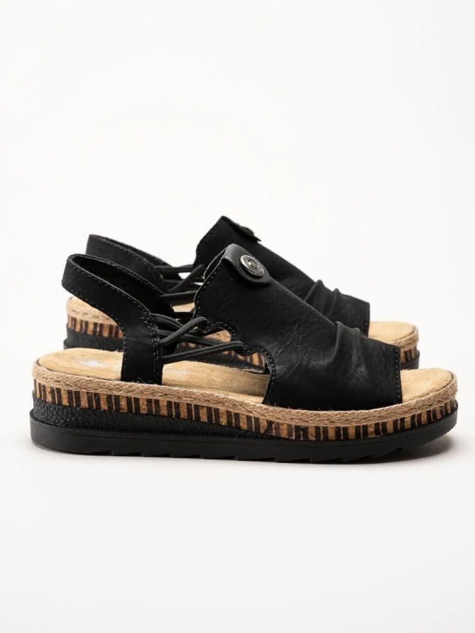 Rieker - Svarta sandaler med kilklack