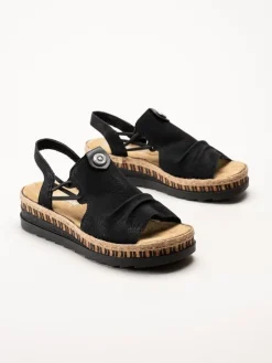 Rieker - Svarta sandaler med kilklack