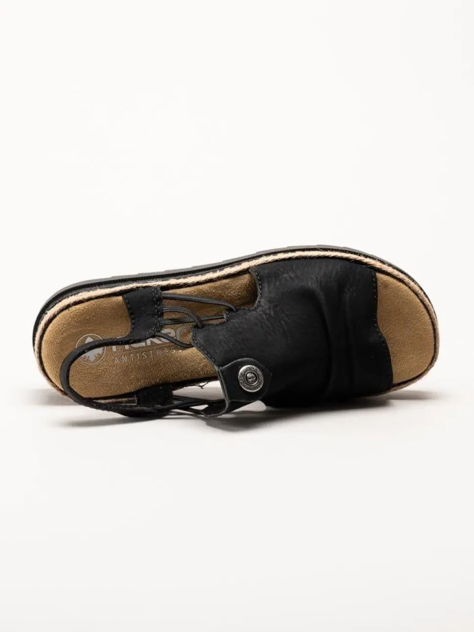 Rieker - Svarta sandaler med kilklack