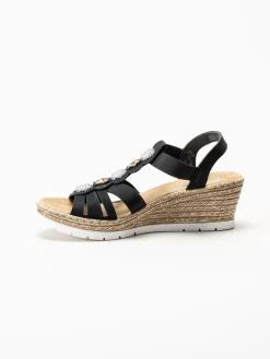 Rieker - Svarta sandalett med kilklack