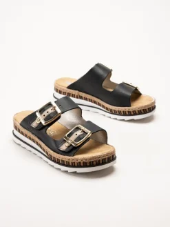 Rieker - Svarta slip in sandaler i skinn
