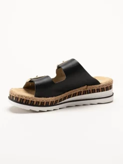 Rieker - Svarta slip in sandaler i skinn