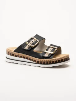 Rieker - Svarta slip in sandaler i skinn