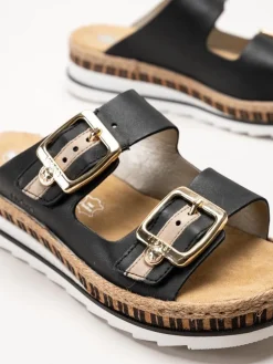 Rieker - Svarta slip in sandaler i skinn