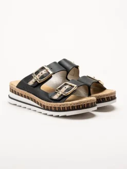 Rieker - Svarta slip in sandaler i skinn