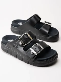 Rieker - Svarta slip in sandaler i skinnimitation
