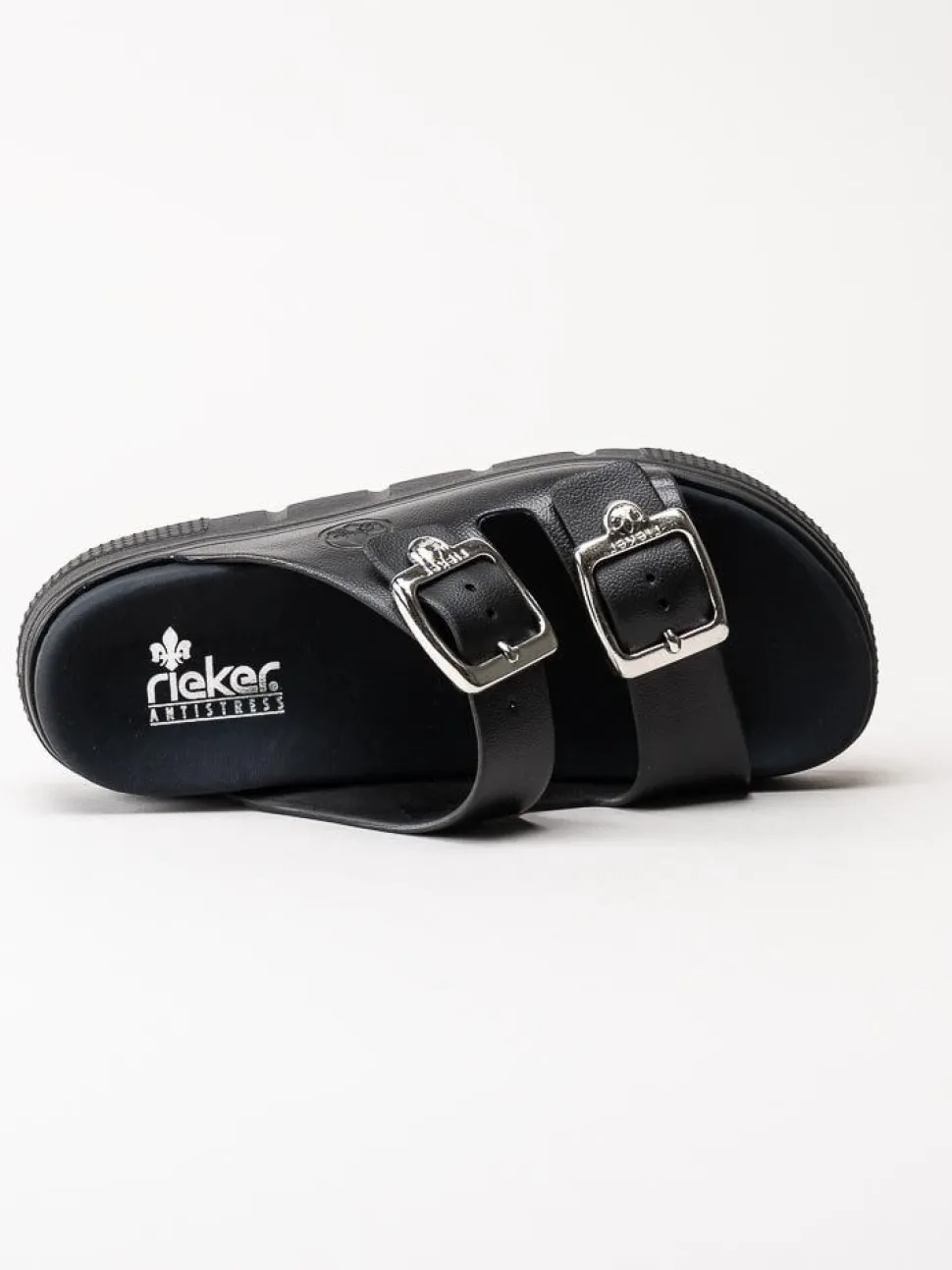 Rieker - Svarta slip in sandaler i skinnimitation