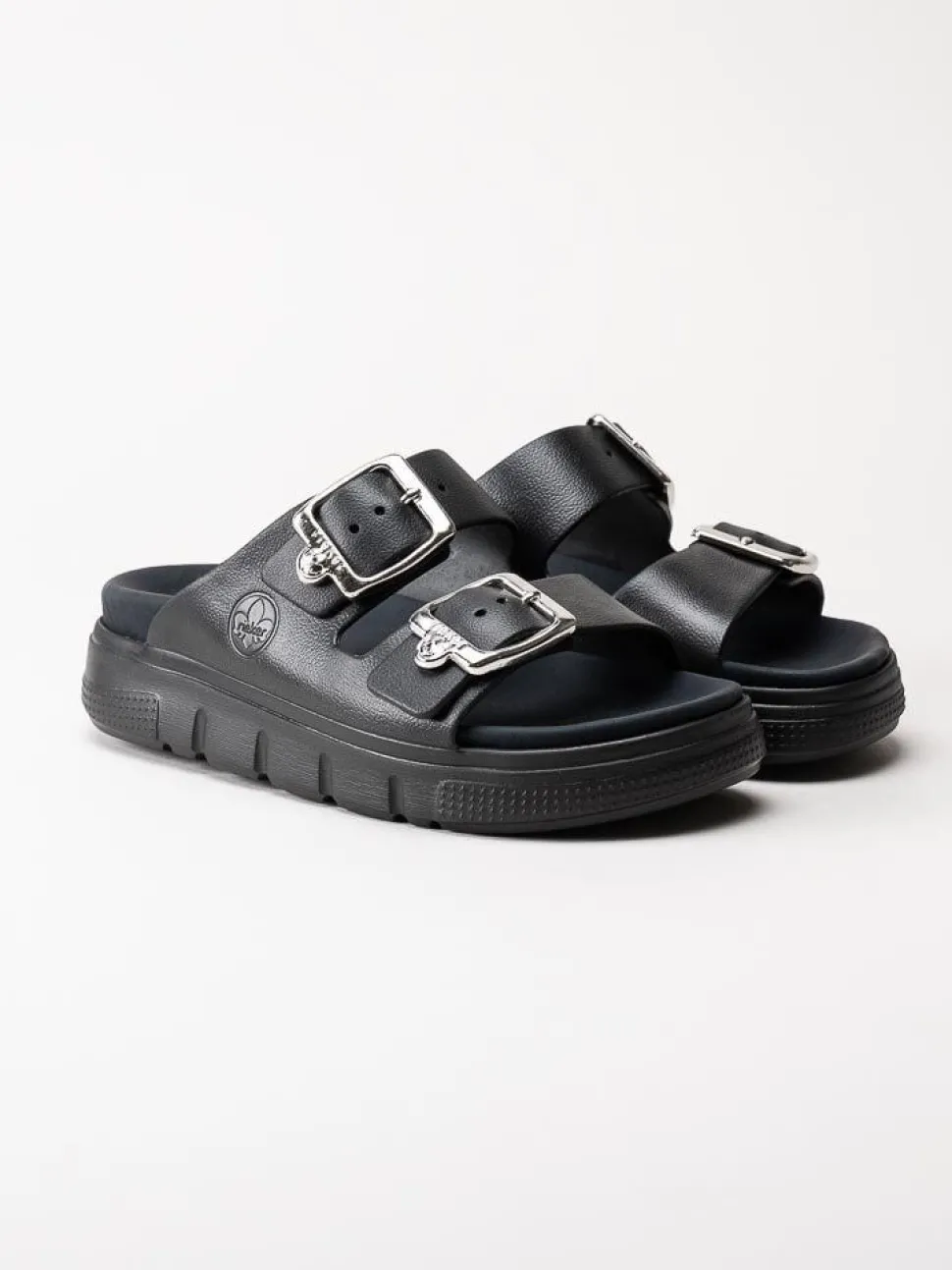 Rieker - Svarta slip in sandaler i skinnimitation