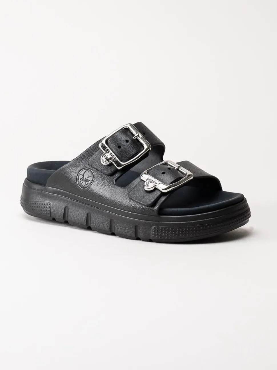 Rieker - Svarta slip in sandaler i skinnimitation