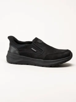 Rieker - Svarta slip on promenadskor i oljad nubuck