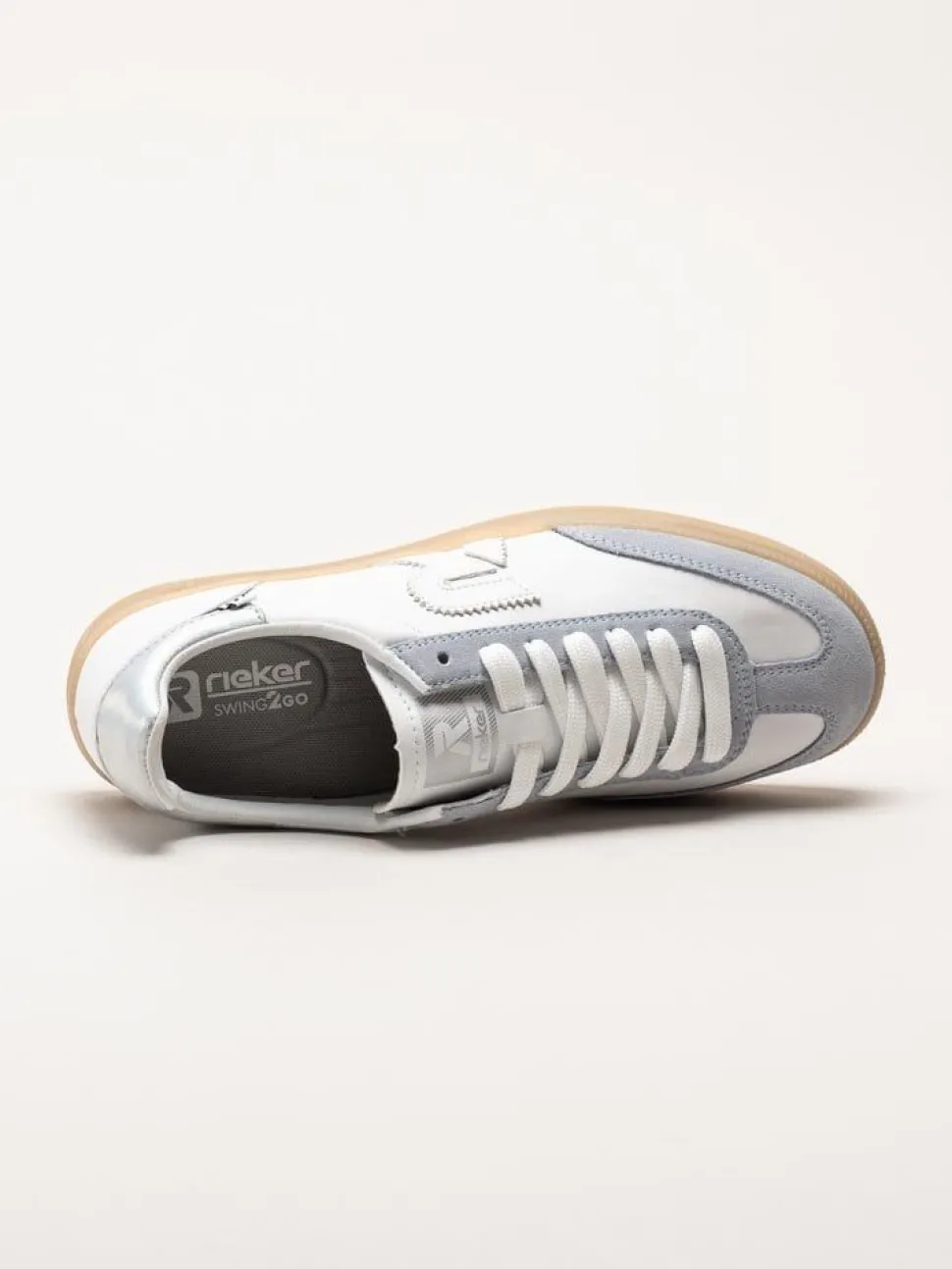 Rieker - Vita retro sneakers i skinn och mocka
