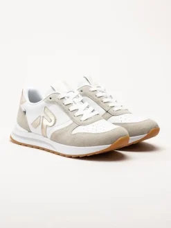 Rieker - Vit beige sneakers i skinn och mocka