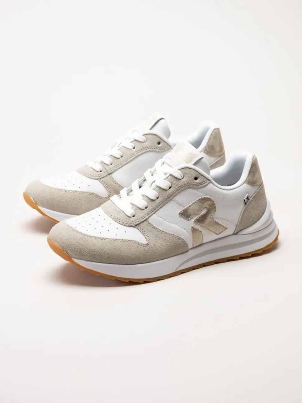 Rieker - Vit beige sneakers i skinn och mocka