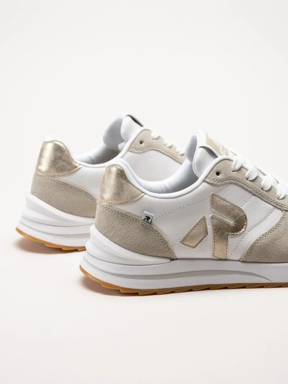 Rieker - Vit beige sneakers i skinn och mocka
