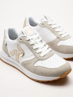 Rieker - Vit beige sneakers i skinn och mocka