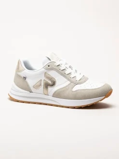 Rieker - Vit beige sneakers i skinn och mocka