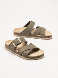 Rohde - Elba - Olivgröna slip in sandaler i nubuck