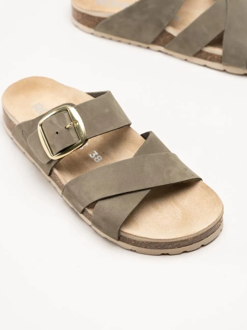 Rohde - Elba - Olivgröna slip in sandaler i nubuck