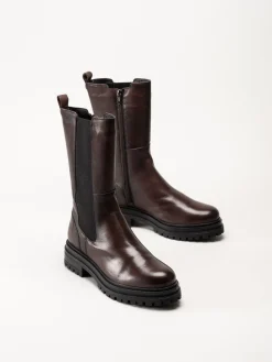 Rosa Negra - Mörkbruna höga resårboots i skinn
