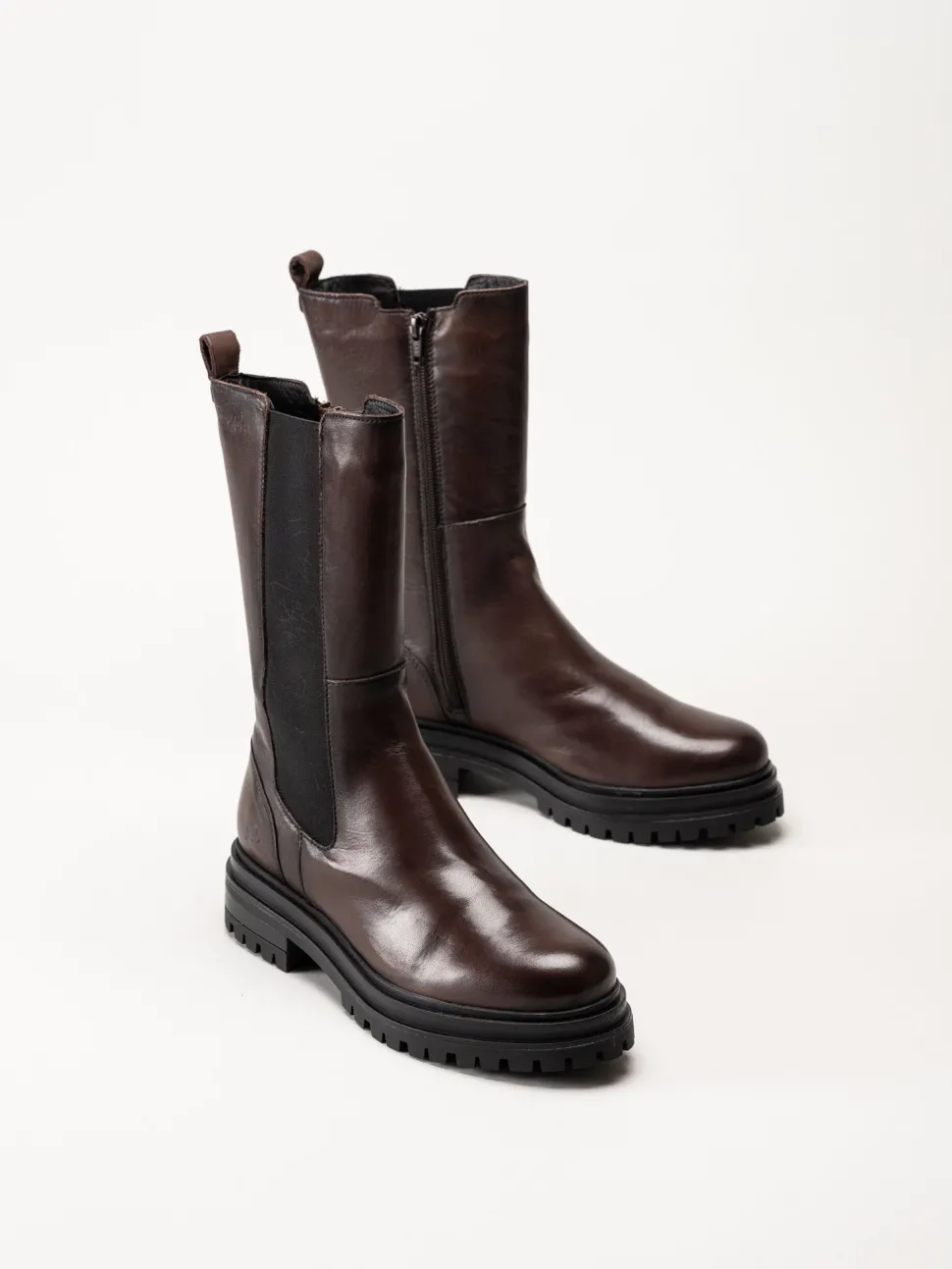 Rosa Negra - Mörkbruna höga resårboots i skinn