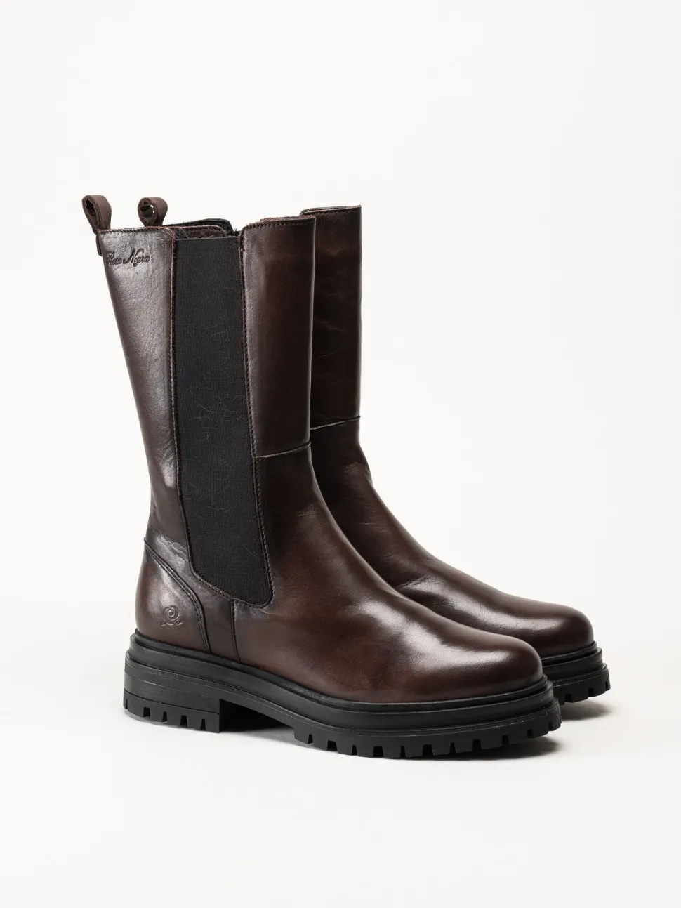 Rosa Negra - Mörkbruna höga resårboots i skinn