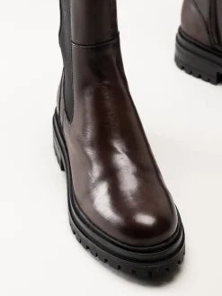 Rosa Negra - Mörkbruna höga resårboots i skinn