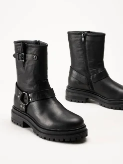 Rosa Negra - Svarta bikerboots i skinn