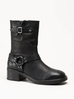 Rosa Negra - Svarta bikerboots i oljat skinn