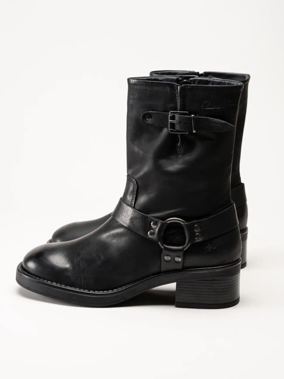Rosa Negra - Svarta bikerboots i oljat skinn