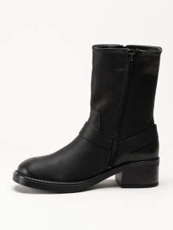 Rosa Negra - Svarta bikerboots i oljat skinn