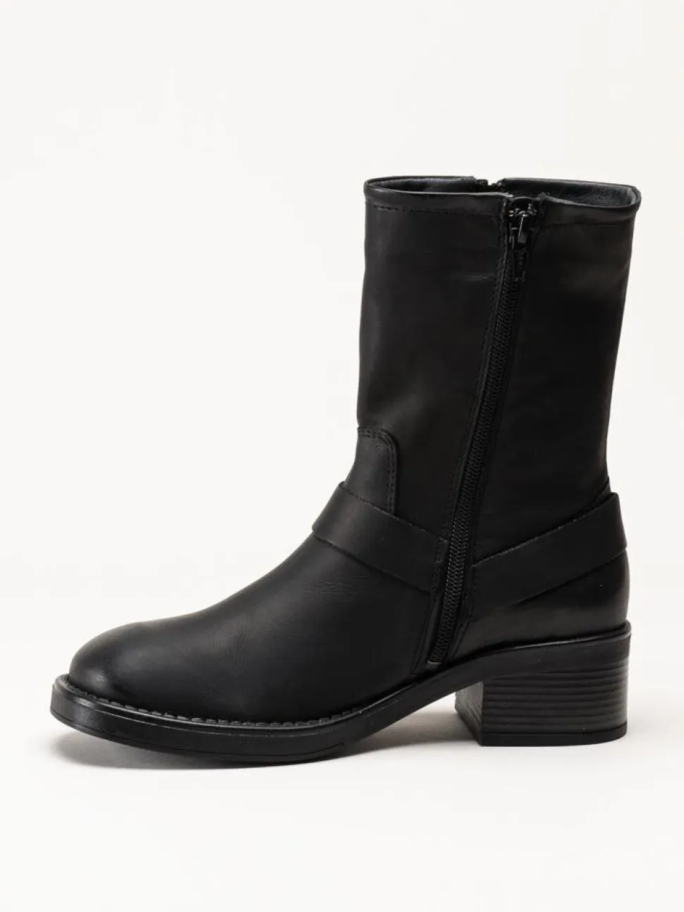 Rosa Negra - Svarta bikerboots i oljat skinn