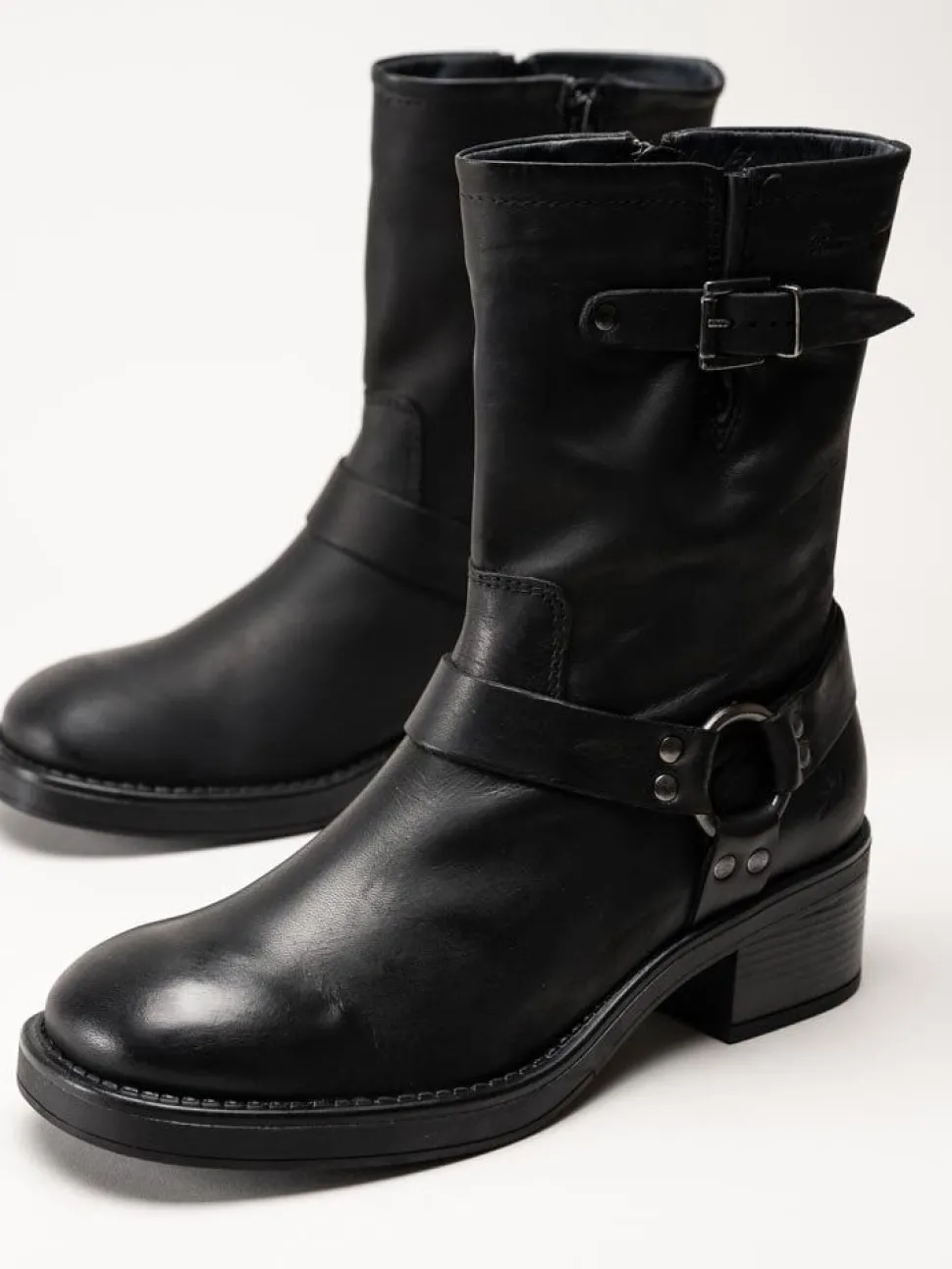Rosa Negra - Svarta bikerboots i oljat skinn