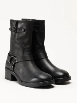 Rosa Negra - Svarta bikerboots i oljat skinn