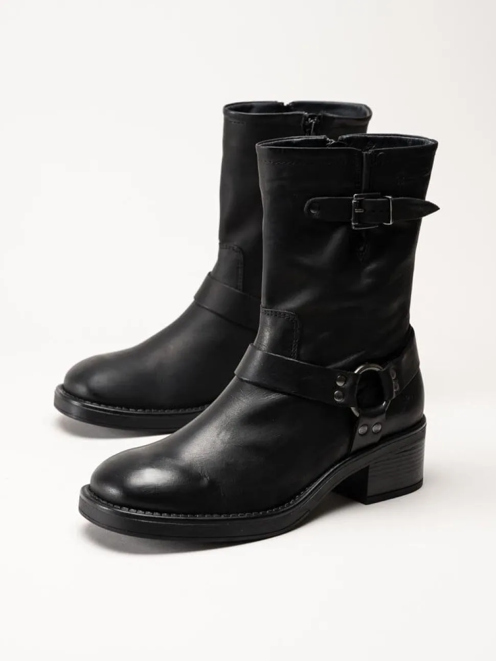 Rosa Negra - Svarta bikerboots i oljat skinn