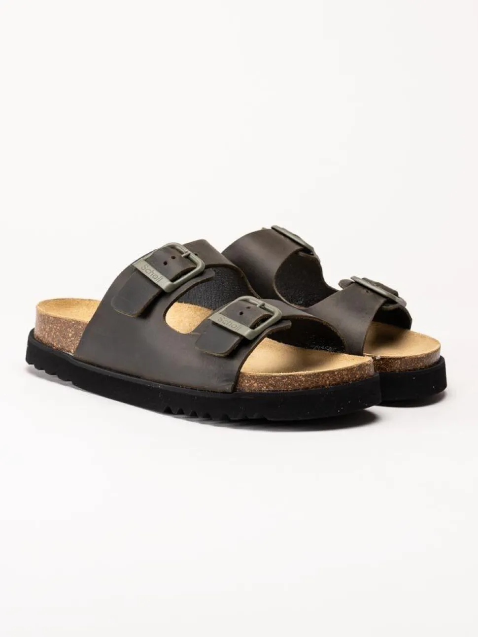 Scholl - Malerra - Khakifärgade slip in sandaler i skinn