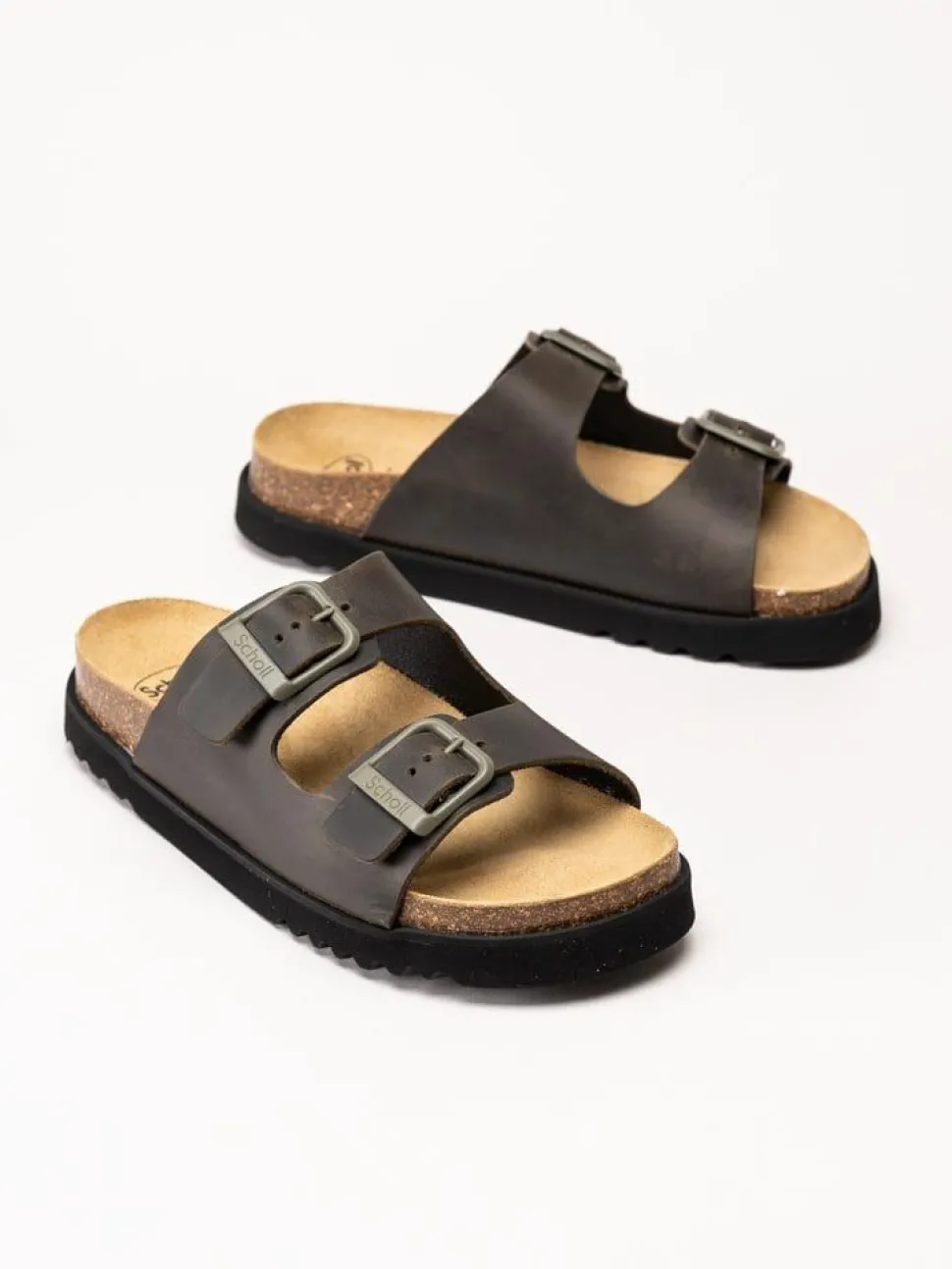 Scholl - Malerra - Khakifärgade slip in sandaler i skinn