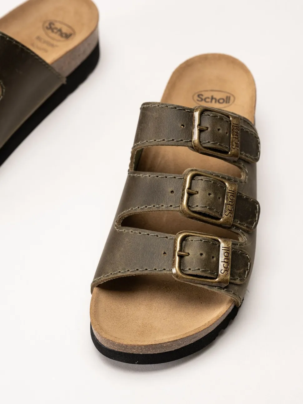 Scholl - Rio WG AD - Gröna slip in sandaler i oljat skinn