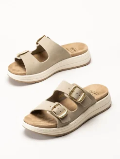Scholl - Scilla 2 Buckles - Beige sandaler i mocka