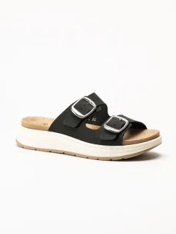 Scholl - Scilla 2 Buckles - Svarta sandaler i nubuck