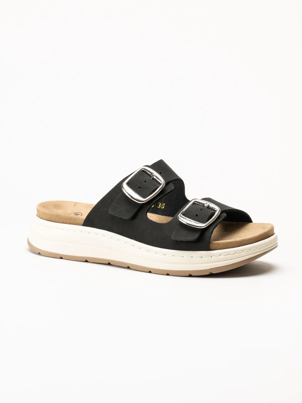 Scholl - Scilla 2 Buckles - Svarta sandaler i nubuck