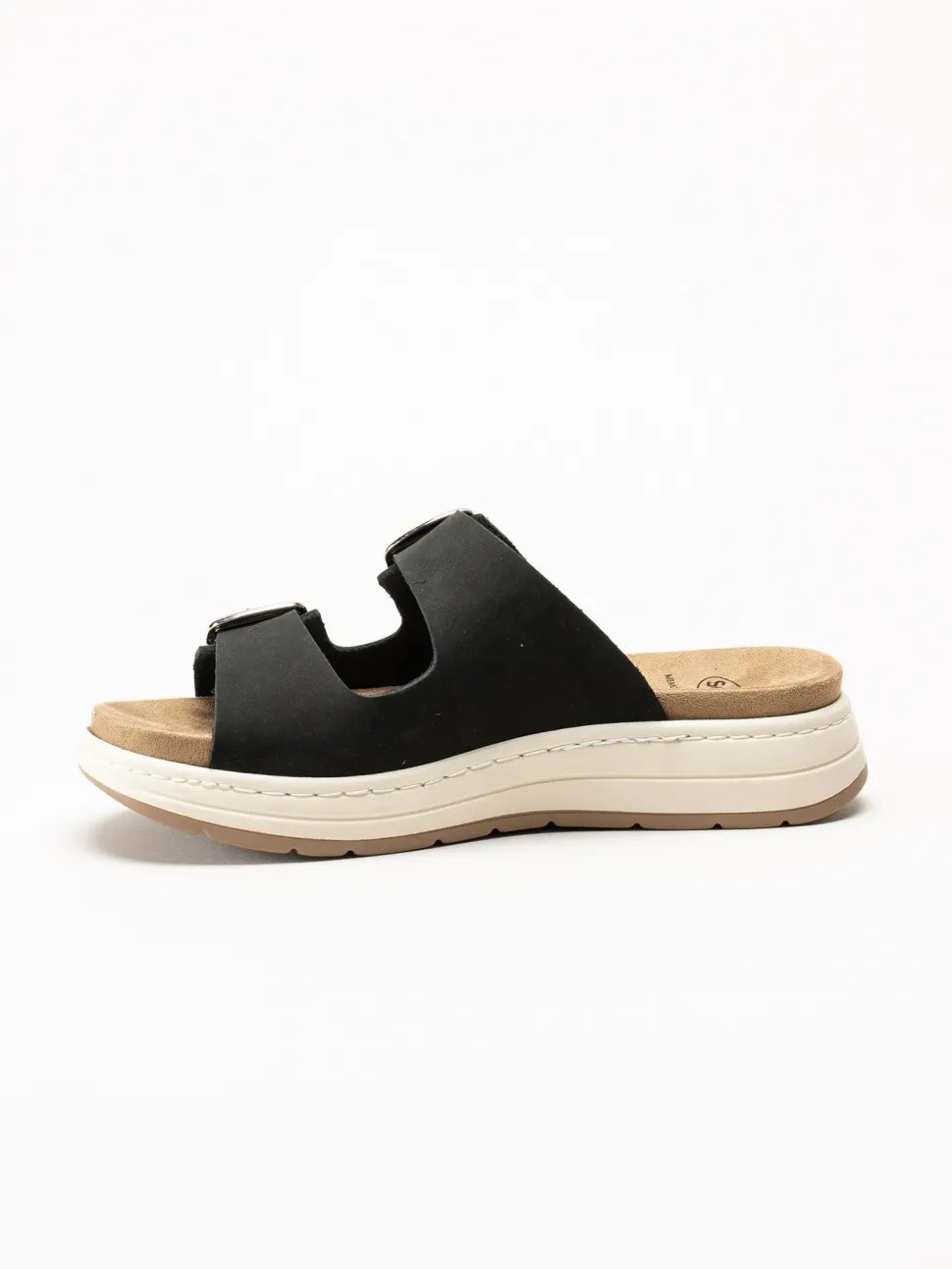 Scholl - Scilla 2 Buckles - Svarta sandaler i nubuck