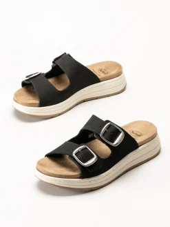 Scholl - Scilla 2 Buckles - Svarta sandaler i nubuck